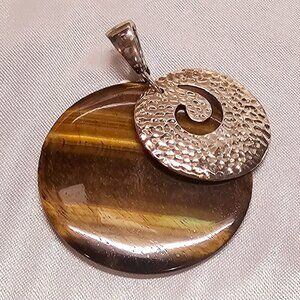 Pendant with Sterling Silver Swirl and Tigers Eye Disc